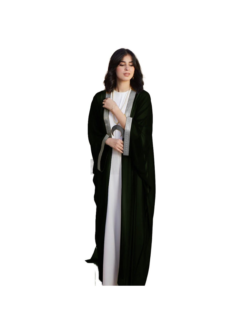 SunSet Kaftan Abaya Silver Embroidered Chiffon Sunset ZYTY - Image 1